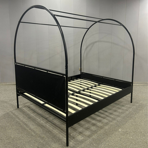 Arco moderno in metallo doppio <span class=keywords><strong>letto</strong></span> a baldacchino con <span class=keywords><strong>tessuto</strong></span> Beige imbottito, <span class=keywords><strong>testiera</strong></span> in colore Beige, <span class=keywords><strong>letto</strong></span> per adulti - Product Image 3