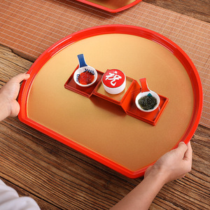 Irregular Semi Circular Red Gold <b>Tray</b> Hotel Dessert Pastry Plate Japanese Korean Cuisine Plating Fast Food Serving <b>Tray</b> - Product Image 2