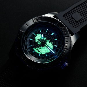Reloj de Buceo Mecánico Automático de Lujo con Esfera de Mapa <span class=keywords><strong>del</strong></span> Mundo Personalizada de Fábrica OEM, Cristal de Zafiro Luminoso, Resistente al <span class=keywords><strong>Agua</strong></span>, Correa de Goma Azul Marino - Product Image 4