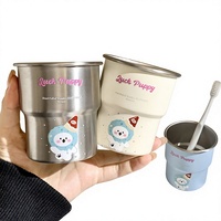 Tasse de lavage créative en acier inoxydable, design bonhomme de neige et petit ours, style dessin animé mignon, pour étudiants et usage domestique