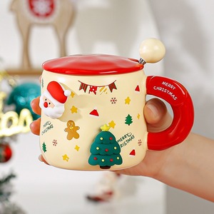 Mug en céramique de Noël avec couvercle 400 ml, résistant à la chaleur, design cartoon, pour usage domestique - Product Image 2