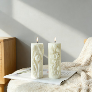 Vela Aromática Cilíndrica con Relieve de Tulipán, Blanca, Decoración para el Hogar, Adorno, Recuerdo de Boda, Regalo - Product Image 2
