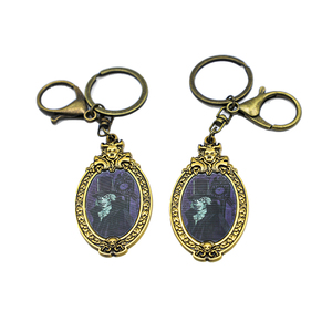 Vintage Antique Brass Oval Shape Changing Filp 3D Lenticular Key Chain Keychain with <b>Snap</b> <b>Hook</b> - Product Image 5