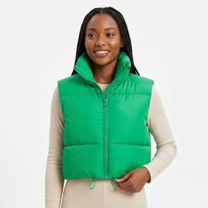 Chaleco Acolchado Verde para Mujer con Cuello Alto y Cierre de Cremallera, Prenda Exterior Informal sin Mangas, Color Sólido, Ligero y Cálido para Invierno - Product Image 6