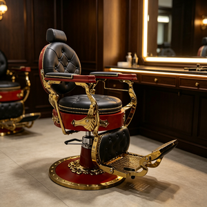 Traditional Red Faux Leather <b>Barber</b> <b>Chair</b> Hydraulic Adjustable Height Salon Furniture Round Base - Product Image 5