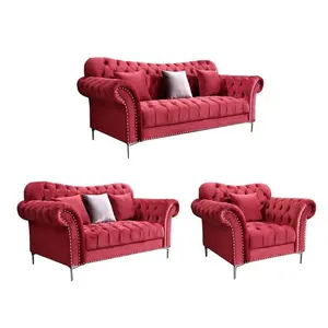 Beautiful classic luxury deep button tufted red velvet arabian majlis vip sofa couch set
