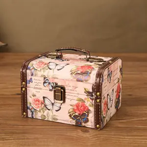 Hiç parlak Vintage deri takı ambalaj kutusu kilidi ile avrupa birliği Jack Mini ahşap takı saklama kutusu