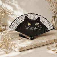 Éventails pliants en bambou FAREA élégants de 21 cm, éventails pliants classiques chinois en tissu pour la danse, éventails pour chat pour décorations de fête, peints à la main