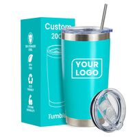 Gobelet de voyage isotherme en acier inoxydable à double paroi de 20 oz, sans BPA, avec revêtement en poudre, couvercle et paille – Vente en gros
