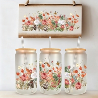 Transfert UV DTF 16oz pour gobelets, motif floral étanche, personnalisable, faible quantité commandée, expédition rapide