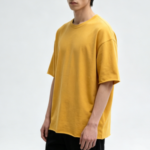 T-shirt Homme Jaune <span class=keywords><strong>Moutarde</strong></span> en Molleton Épais Coupe Boxy Ourlet Brut Style Décontracté Streetwear Manches Courtes – Ventes Flash - Product Image 2