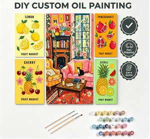 Songwoo - Juego de 6 Cuadros de Lienzo con Frutas Tropicales Coloridas, Limón, Naranja, Piña, Mercado de Frutas, Pintura por Números DIY - Product Image 1