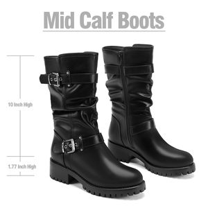 <span class=keywords><strong>Bottes</strong></span> <span class=keywords><strong>mi</strong></span>-<span class=keywords><strong>mollet</strong></span> pour femmes Plate-forme Talon épais Chaussons avec boucles Bout rond Fermeture à glissière latérale Biker <span class=keywords><strong>Bottes</strong></span> en <span class=keywords><strong>cuir</strong></span> de moto - Product Image 2