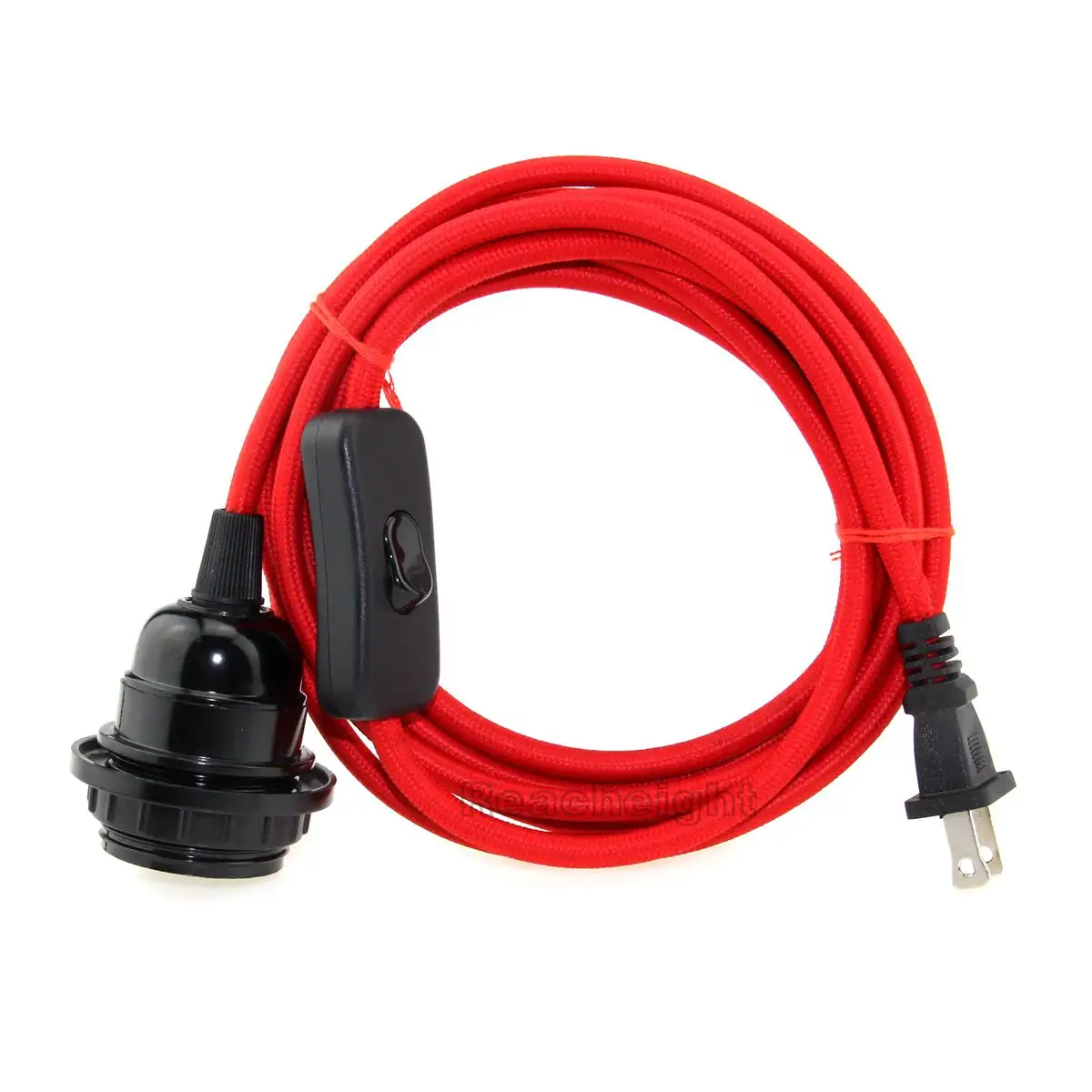 Set Kabel Lampu Soket Lampu E26, Warna Merah Hitam Putih 6,5 Kaki 2 Cabang US Terpolarisasi