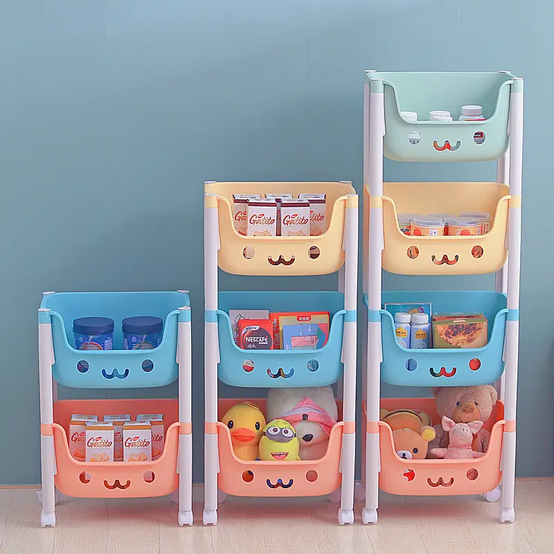 Movable Book Clothing Organization Rack 2/3/4 Layer Floor Lovely Toy Storage Organizer For Bathroom Living Room Kitchen