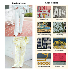 กางเกงขายาวลำลองเอวปานกลางสำหรับผู้หญิงกางเกงสเวตเตอร์มีลายทางทรงหลวมผ้าคอตตอน320GSM ำหรับผู้หญิงมาใหม่ออกแบบได้ตามต้องการ - Product Image 2