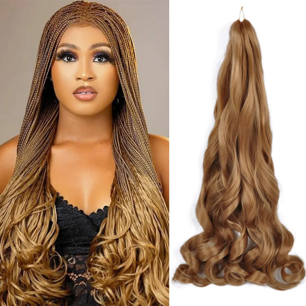 Synthetic French Curls Braidiing Hair 26 Inches Loose Wave Crochet Braids Hair Ombre Spiral Curls Pre Stretched Extensions Bulk