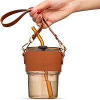 Mug de voyage en verre ambré de haute qualité 13oz 400ml avec paille en cuir, impression personnalisée, résistant à la chaleur, anti-fuite, réutilisable, cadeau de mariage