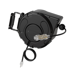 개폐식 연장 코드 릴, 40 FT, 헤비 듀티 16AWG/3C SJTW 전원 코드, 조명이 켜진 트리플 탭 콘센트 10 회로 차단기 포함 - Product Image 2