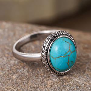 Anello T0916 con Gemma Turchese Ovale Naturale, Montatura a Castone, Anelli Unisex alla Moda, Idea Regalo - Product Image 3