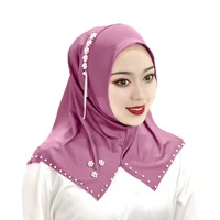 Hijab musulman en satin pour femmes, foulard islamique décoré de perles et de strass, Khimar élégant instantané pour le port quotidien pendant le Ramadan