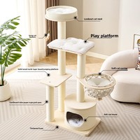 Arbre à chat pliable en bois massif de luxe avec accents en cristal et placage or, intérieurs opulents haut de gamme pour les propriétaires de chats exigeants