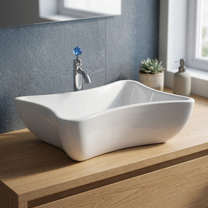 Lavabo Rectangular de Cerámica de Doble Orificio para Encimera, de Alta Profundidad, Calidad de Exportación, Precio Económico, para Hospitales y Villas - Product Image 1