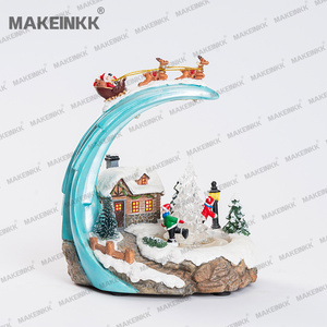 Feliz Navidad LED fibra óptica iluminada Interior Exterior resina casas de pan de jengibre gran forma Ángel estilo pueblo casa fuente - Product Image 2