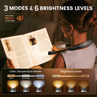 Lámpara de Lectura LED Recargable USB Tipo-C de 1000mAh y 80H de Larga Duración, Portátil, con Cuello Flexible para Colgar, Ideal para Regalo