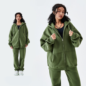 Bán Buôn 350 Gram Quá Khổ Drop Shoulder Heavyweight Zip up Hoodie Thể Thao Bộ Tùy Chỉnh Dây Kéo Hoodies Bộ - Product Image 2