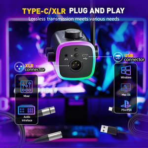 ไมโครโฟนไดนามิก <span class=keywords><strong>FIFINE</strong></span> AM9-XLR/<span class=keywords><strong>USB</strong></span> Type-<span class=keywords><strong>C</strong></span> ไฟ RGB ตัดเสียงรบกวน (ANC) ปุ่มควบคุมเสียง/เกนแบบซอฟต์แวร์ พกพาสะดวก ใช้สายสำหรับเล่นเกม - Product Image 6