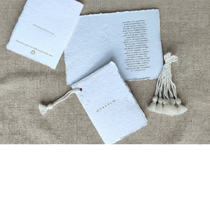 Custom Made Eco-Friendly Paper Deckle Edged Tags with Gold Foil Stamping and Matching Cotton Tassels for Bags & Shoes - Product Image 2