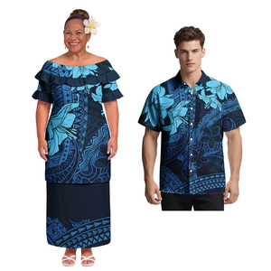 Camisas Hawaianas de Moda para Hombre con Cuello Camisero, Camisas con Volantes para Mujer, Puletasi Samoano, Conjuntos a Juego para Parejas para Fiestas Polinesias - Product Image 3