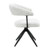 Fauteuil de salle à manger pivotant à dossier ouvert incurvé, chaise rembourrée en tissu Teddy Boucle, base en métal noir Spider, approvisionnement commercial en gros