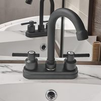 ABS Plastique Noir Mat Deux Poignées Eau Chaude et Froide Haute Arc Col de Cygne Centerset Villa Bassin Robinet