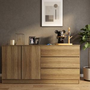 Modern 2-Door 5-Chest Drawer Cabinet High Quality Wood Contemporary Living Room Storage Furniture Furnizone Model 1449 - Product Image 3