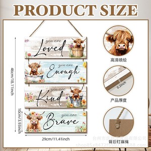 Panneau mural rectangulaire en bois avec motif Vache des Highlands, Décoration murale style campagnard américain pour la maison, pour salon et chambre - Product Image 4