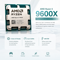 Processeur CPU 9600X 6 cœurs 12 threads Max Boost avec graphismes 32 Mo L3 Socket AM5 DDR5 pour PC de jeu de bureau en stock