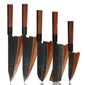 Amber Japanese Kitchen Chef <strong>Knife</strong> <strong>Set</strong> 440c High Carbon Steel <strong>sharp</strong> Forged Black Blade and Wood Handle - Product Image 1