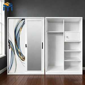 Nuovo Design <span class=keywords><strong>Armadio</strong></span> Scorrevole in Acciaio Goffrato con <span class=keywords><strong>Specchio</strong></span> Intero, <span class=keywords><strong>Armadio</strong></span> Metallico con Serratura per Camera da Letto - Product Image 5