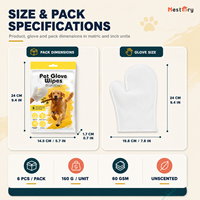6 lingettes-gants de toilettage douces et sans parfum pour chiens et chats, sans rinçage, pour le nettoyage sans eau, marque privée