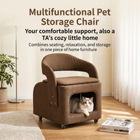 Fauteuil-cave multi-scènes pour chat et humain, avec rangement à rabat, mobilier pratique pour animaux et humains