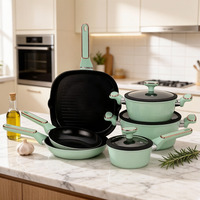 Ensemble de casseroles de cuisine de haute qualité, 9 pièces, revêtement céramique moderne léger, antiadhésif, couvercle en verre, poignée en silicone