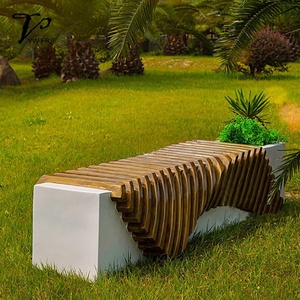 Banc de pot de fleur de grain de bois de décoration extérieure moderne avec la conception longue créative de fibre de verre pour l'usage d'école et de centre commercial de parc de patio - Product Image 6