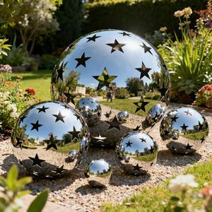 Fabrika Pentagram Şeklinde Oyuk Paslanmaz Çelik Top Peyzaj Heykeli Dekorasyon Metal Küre - Product Image 3