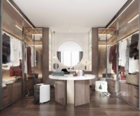 Armoires de chambre à coucher en bois modernes et durables sur mesure Lesso Home avec portes en verre, armoire de rangement pour villa et appartement
