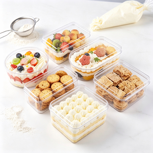 Boîte en plastique PS rigide transparente attrayante avec couvercle assorti pour tiramisu, mousse, gâteau, biscuit, pâtisserie aux fruits, dessert, emballage à emporter - Product Image 4