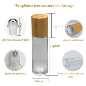 Flacons à bille en verre dépoli noir mat ambre de 15 ml pour huiles essentielles avec bouchon en bambou - Product Image 2