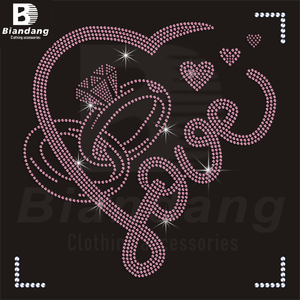 My Love Hot Fix Rhinestone Transfer Diseño personalizado Corazones Vaca Hierro en transferencias Letras personalizadas Naranja Apliques Rhinestone - Product Image 3