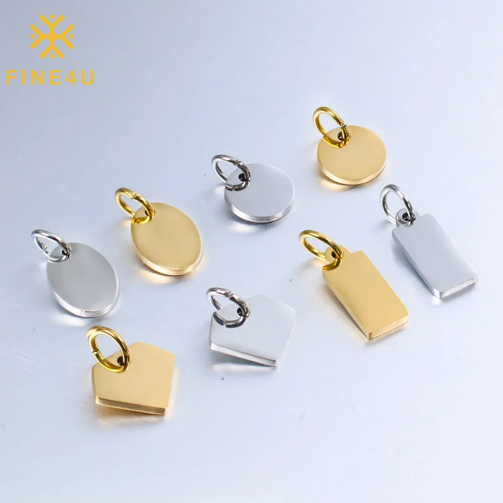 Atacado Banhado A Ouro Diy Brand Logo Aço Inoxidável Engravable Blank Custom Metal Charme Pingente